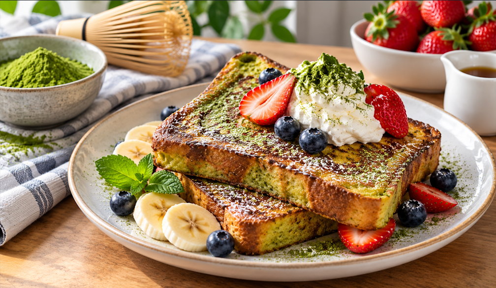 Matcha French Toast with Fresh Berries