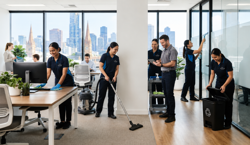Bustling Modern Office Cleaning Crew