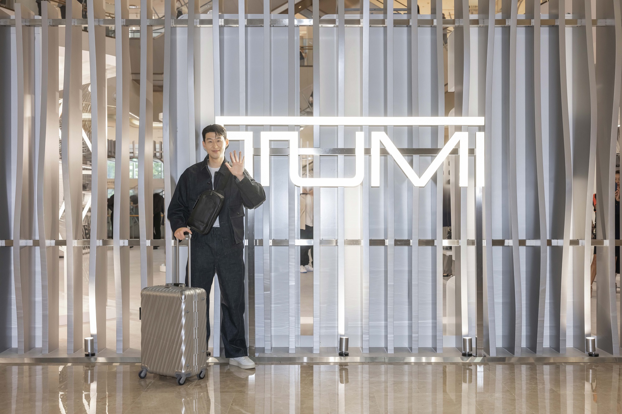 South Korean pro footballer and TUMI Crew member Son Heung-min attended the Fall 2023 Essentially Beautiful Pop-Up’s launch event on July 3, 2023