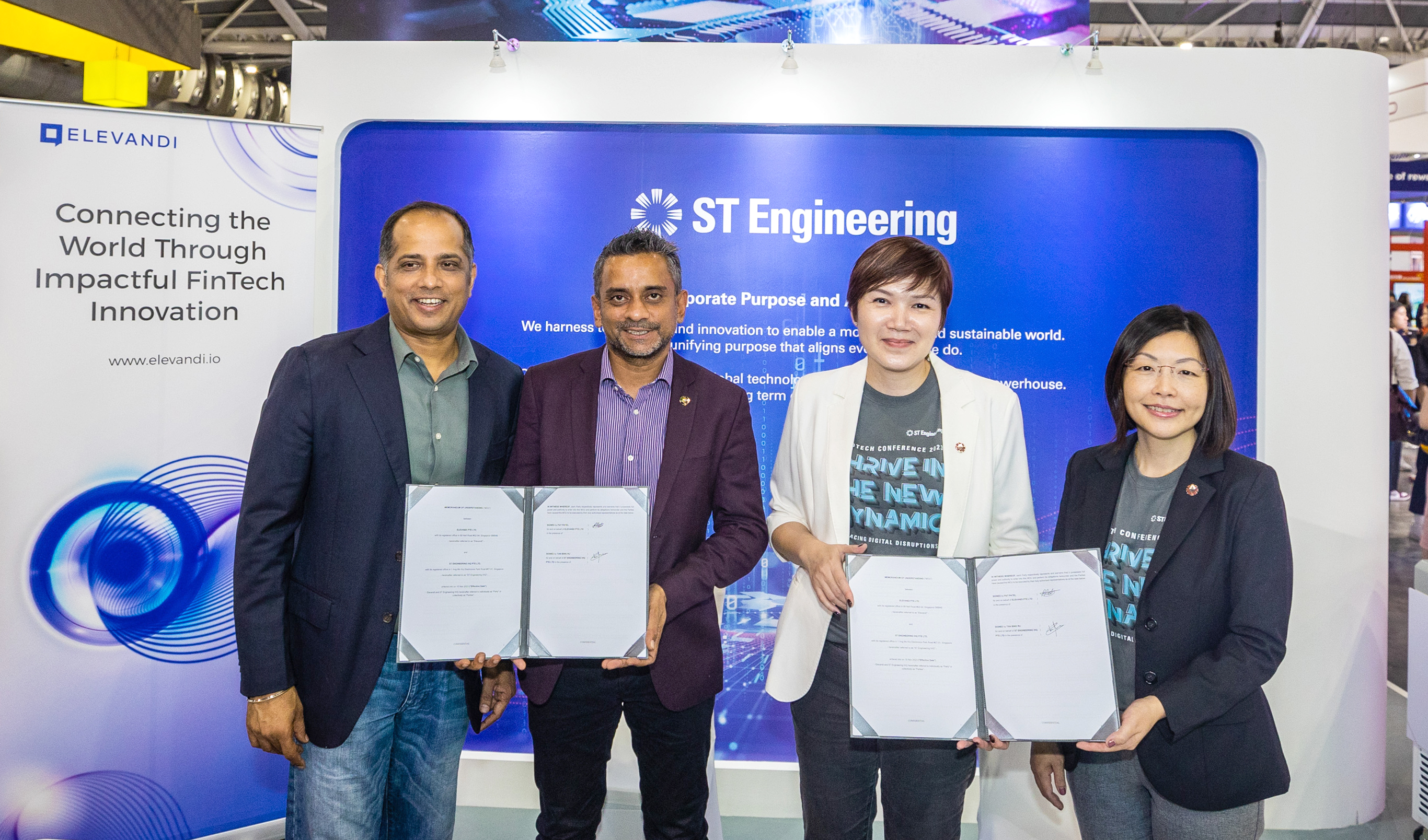 [L-R]: Sopnendu Mohanty, Chairman of the Board, Elevandi; Pat Patel, Executive Director, Elevandi; Tan Bin Ru, President Enterprise (Digital), ST Engineering; and Cheryl Chan, Group Chief Strategy & Sustainability Officer and President New Ventures, ST Engineering.