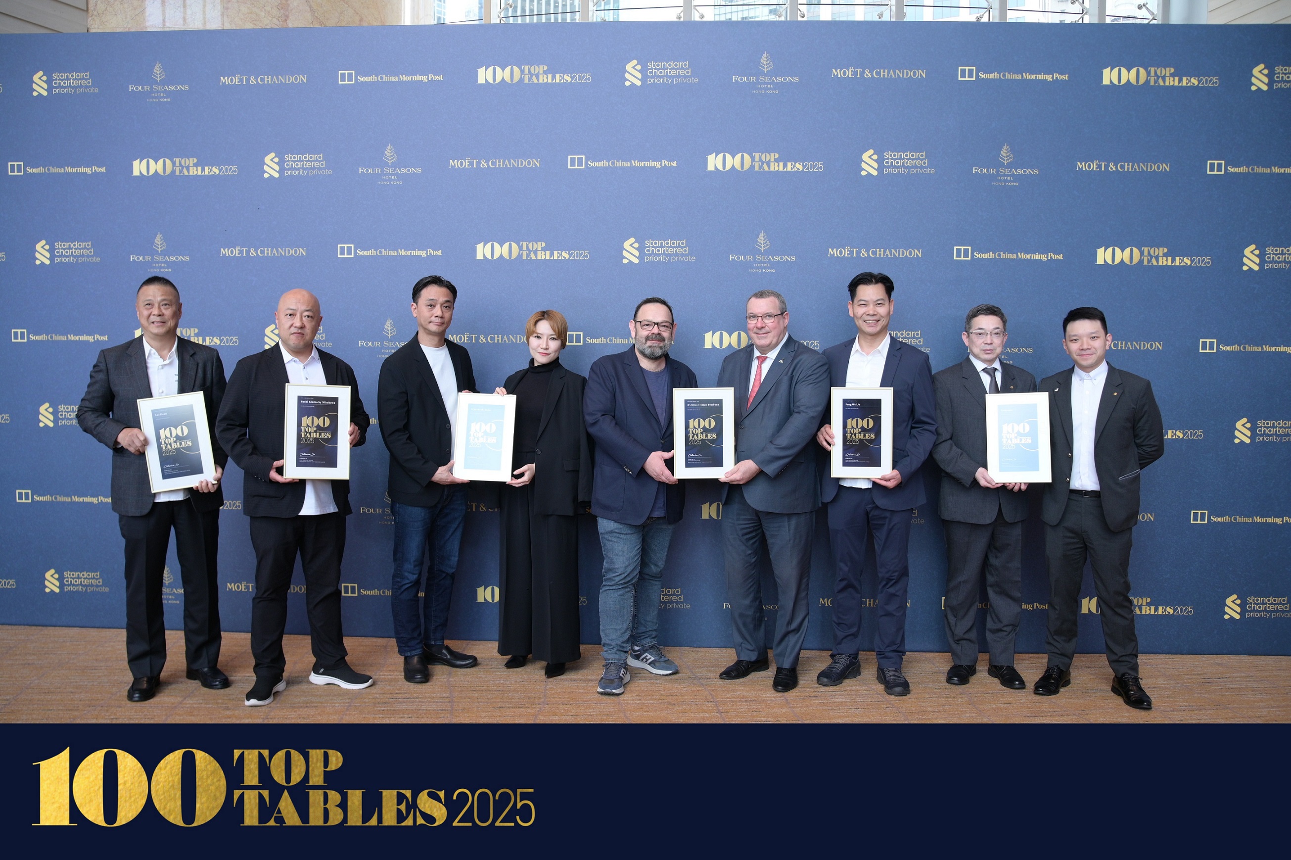 From left to right: Jackie Ho Hon-sing, Chinese Executive Chef of The Ritz-Carlton, Macau; Hironori Satake, Executive Chef of Sushi Kissho by Miyakawa; Norihisa Maeda, Executive Chef of Teppanyaki Shou; Amy Jo, Executive Manager of Sushi Kissho by Miyakawa and Teppanyaki Shou; Marino D