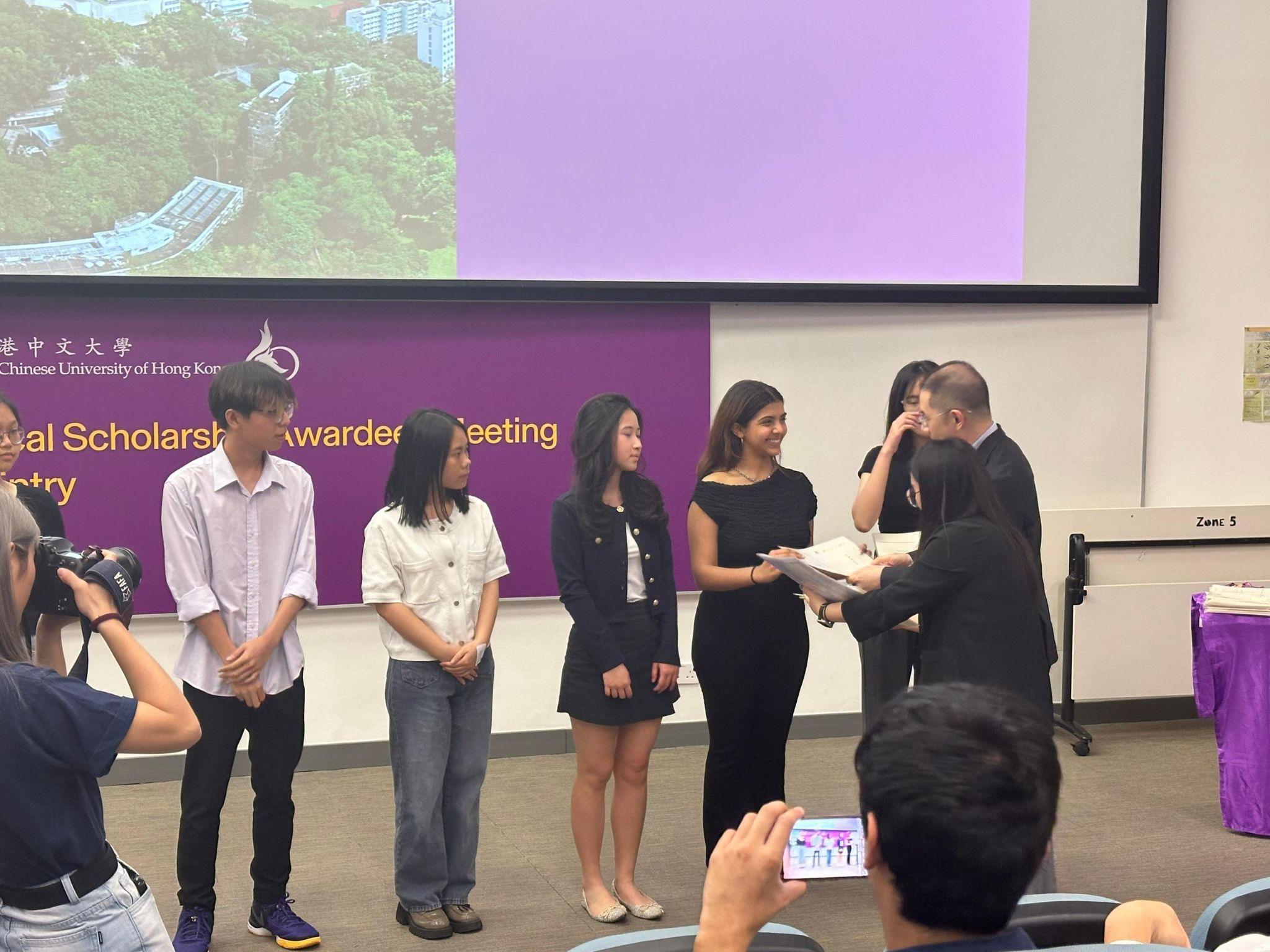 CUHK full scholarship awardee Sansita DEWANI (second from right) joins fellow recipients at the University