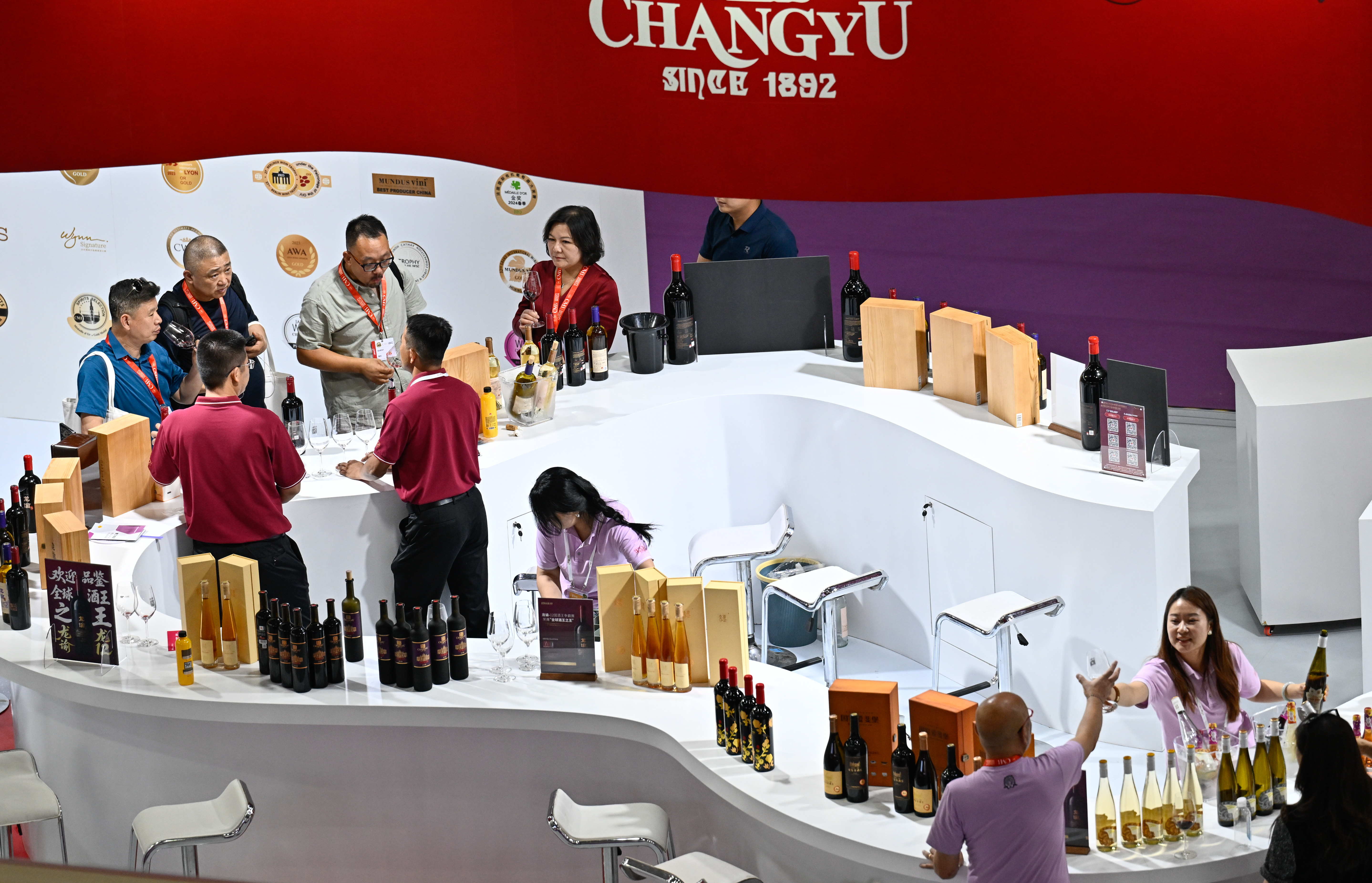 People visit the Global Wineries Exhibition during the Fifth China (Ningxia) International Wine Culture and Tourism Expo in Yinchuan, northwest China
