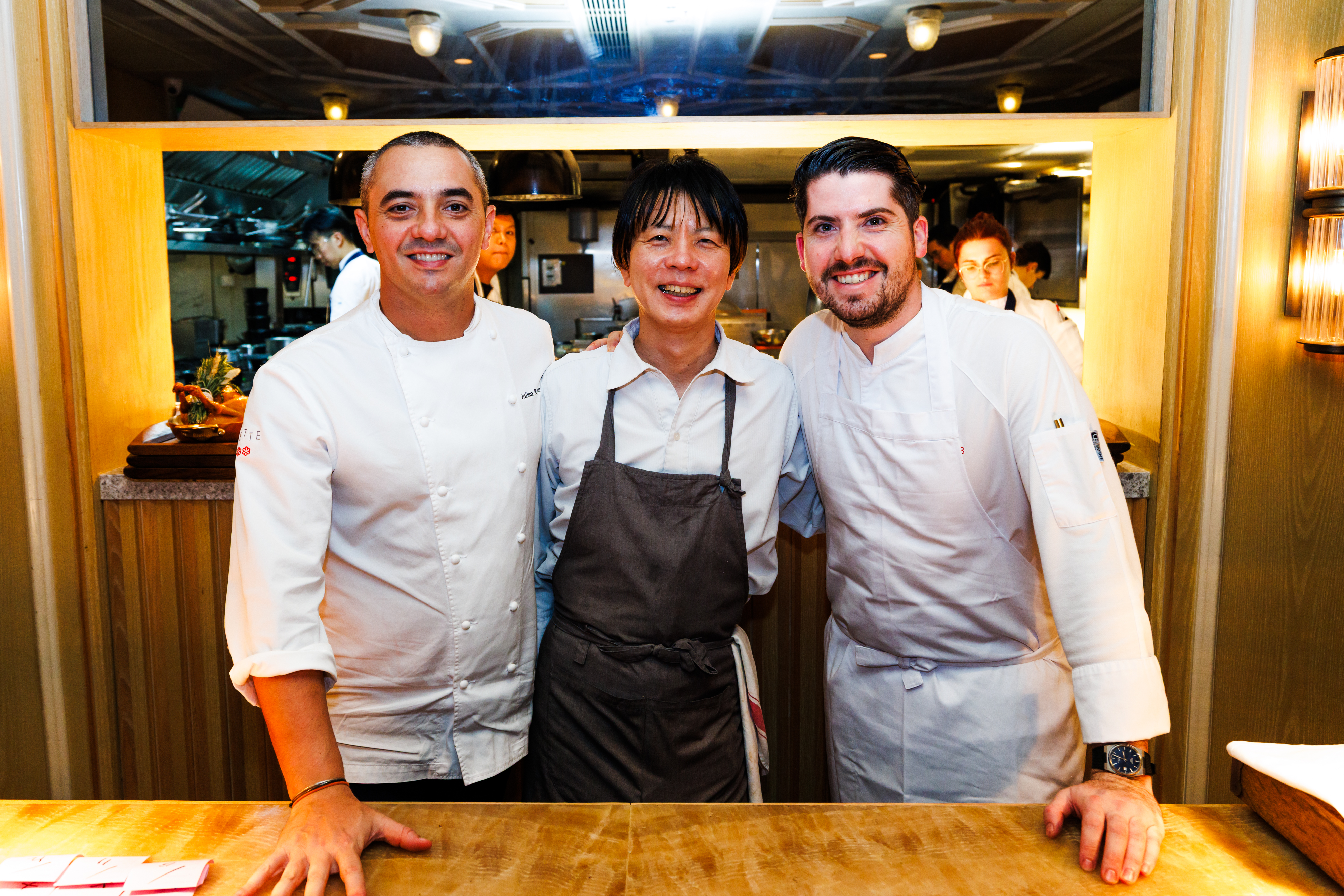 From left, representatives from restaurants Louise, Odette and Villa Aida collaborate at one of several Signature Sessions.
