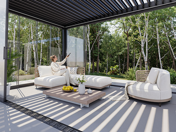 Motorised louvres - from shade to sun in seconds.