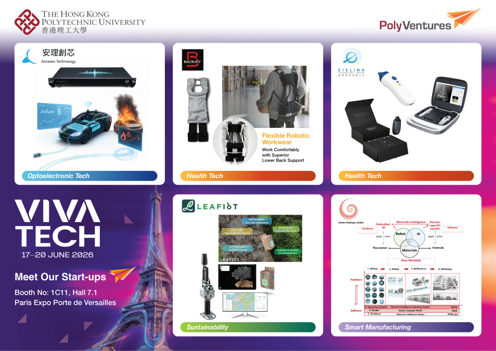 The Hong Kong Polytechnic University will showcase five promising PolyU startups at Paris-based VivaTech 2026. Visitors are welcome to interact with these innovative ventures and join its insight-packed seminars.