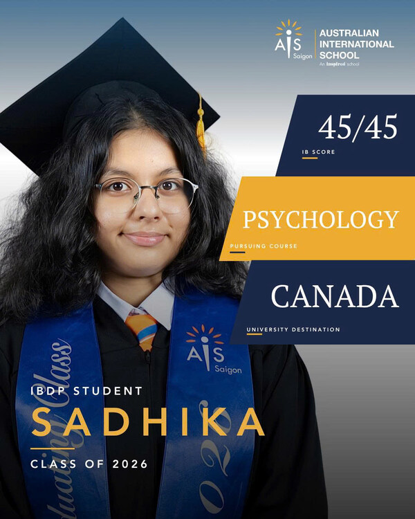 Sadhika Kapoor achieved a perfect 45-point IB Diploma score, becoming one of the first students in AIS Saigon Sadhika Kapoor achieved a perfect 45-point IB Diploma score, becoming one of the first students in AIS Saigon