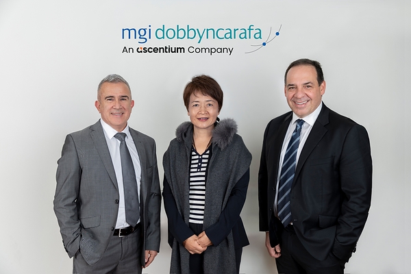 From left to right: Anthony Dobbyn, Director of Corporate Advisory from MGI Dobbyn Carafa; Wendy Wang, Founding Management and Group President from Ascentium, joined by Anthony Carafa, Director of Business Services & Tax from MGI Dobbyn Carafa.