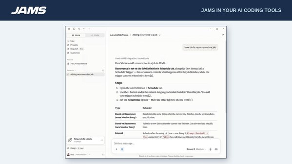 JAMS MCP answers JAMS how-to questions inside AI tools like Claude and Cursor, using the model that tool already runs.