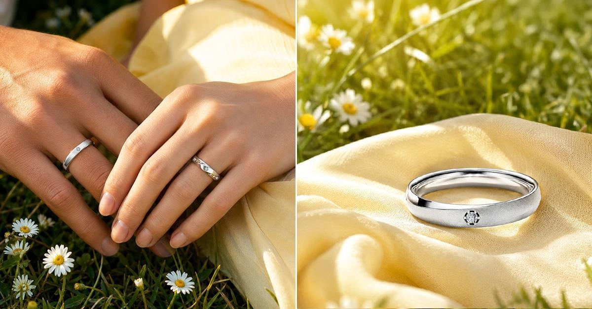 The men's wedding band reflects the fluid form of honey through softly rounded lines, contrasting matte and polished finishes, and a single central diamond. RBDW006