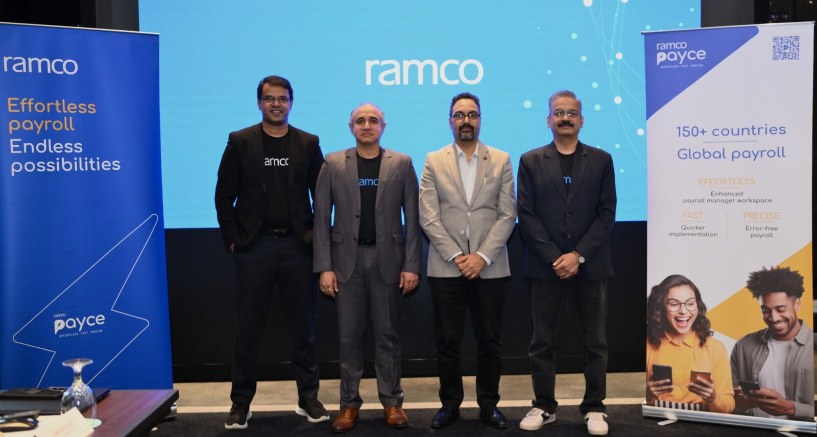 From left to right: Tarun Devasia, Chief Marketing Officer, Subbaraman Ramaswamy, Chief Customer Success Officer (Global Enterprise), Sandesh Bilagi, Chief Executive Officer, Rohit Mathur, Executive VP & SBU Head (Global Payroll & HR, Ramco Systems)