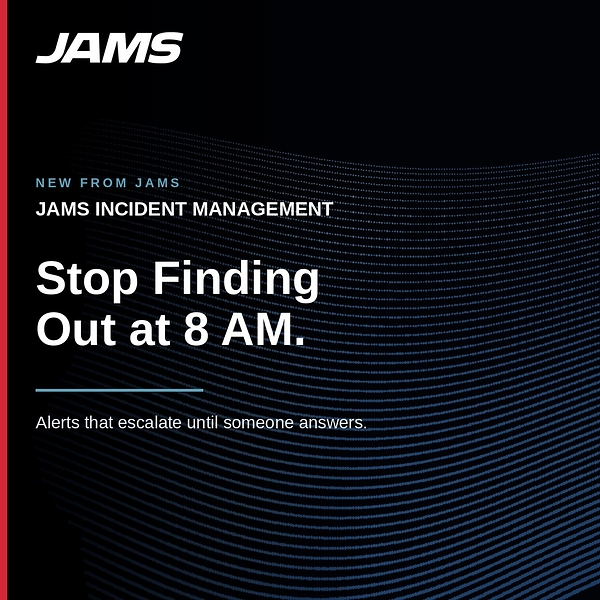 JAMS Incident Management escalates alerts over voice, SMS, push, email, Microsoft Teams, and Slack until an on-call engineer acknowledges. The product is generally available September 1, 2026, and is free for teams of up to five users.