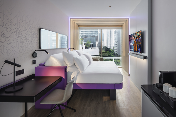 First Class King room at YOTEL Bangkok Sukhumvit. YOTEL Bangkok Sukhumvit will be an integral part of Cloud 11, the Thai capital’s new creative landmark.